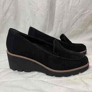 Vionic Willa Wedge Loafers – Black Suede, NWOT size 7